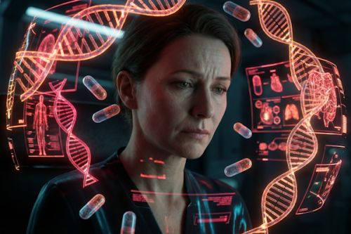 Elegant Woman with Holographic Medical Data1